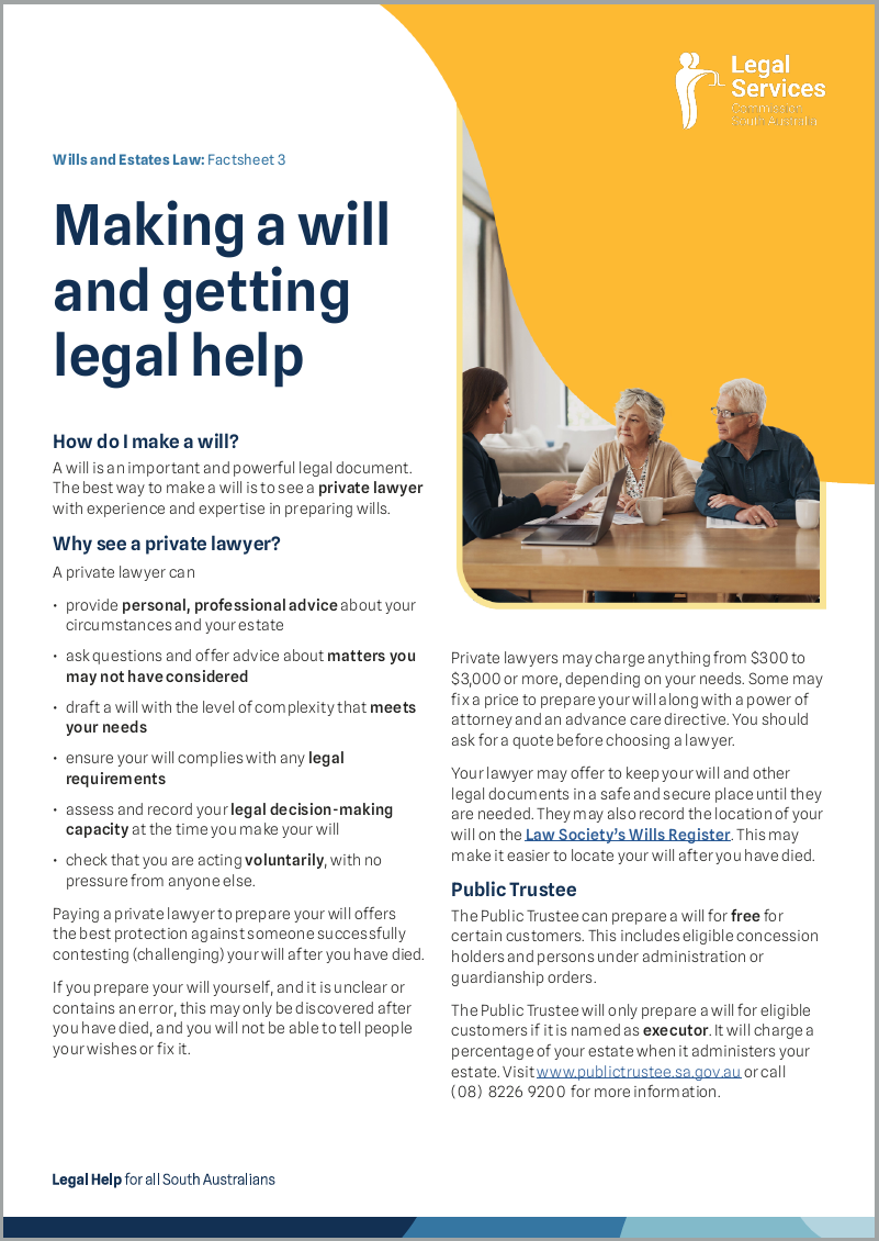 Making a will and getting legal help factsheet