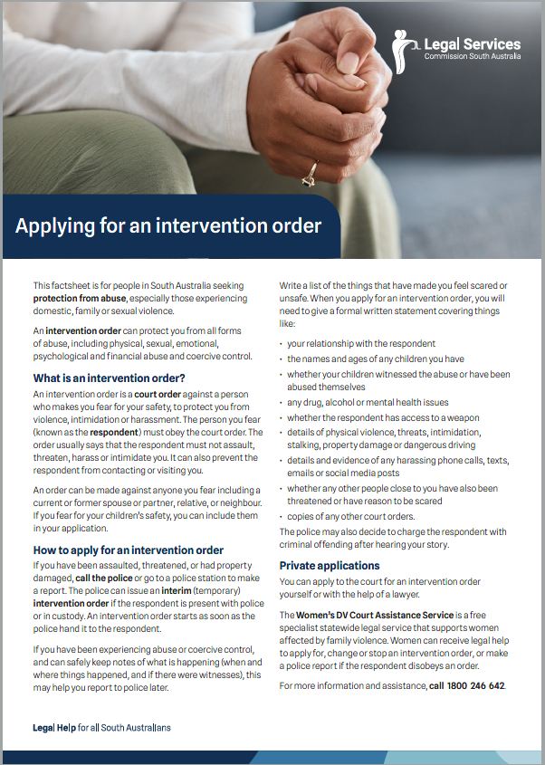 Applying for an Intervention Order Factsheet (PDF, 99KB)