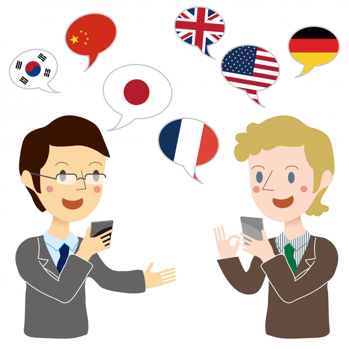 Cartoon of two people with flags above their head