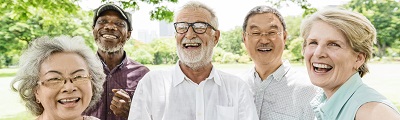 A photo of a group of happy elderly people
